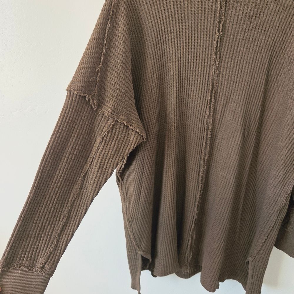 Free People Travis Tunic Polo Top Waffle Knit Thermal Green Oversized Lounge M - Picture 10 of 12